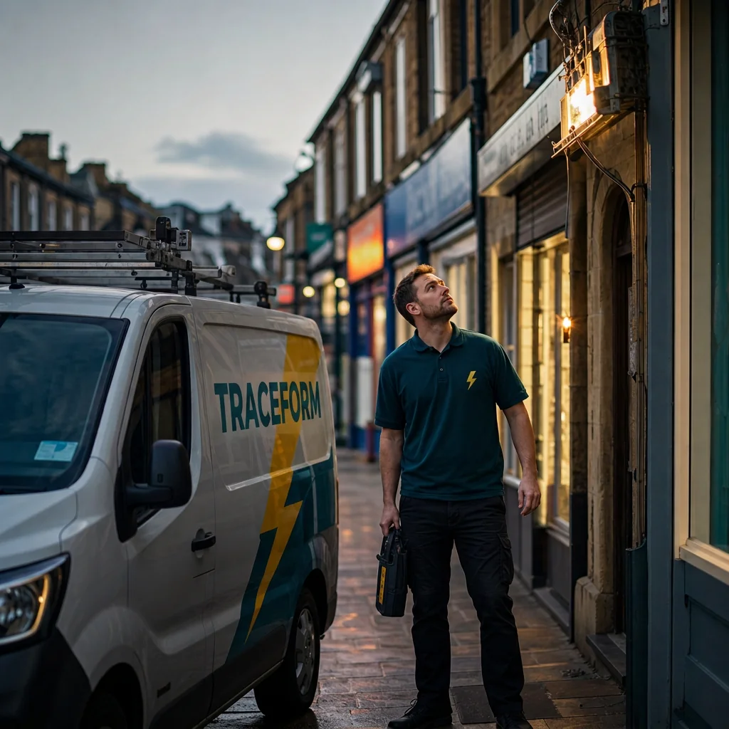 Flickering LEDs across a Bolton hair salon