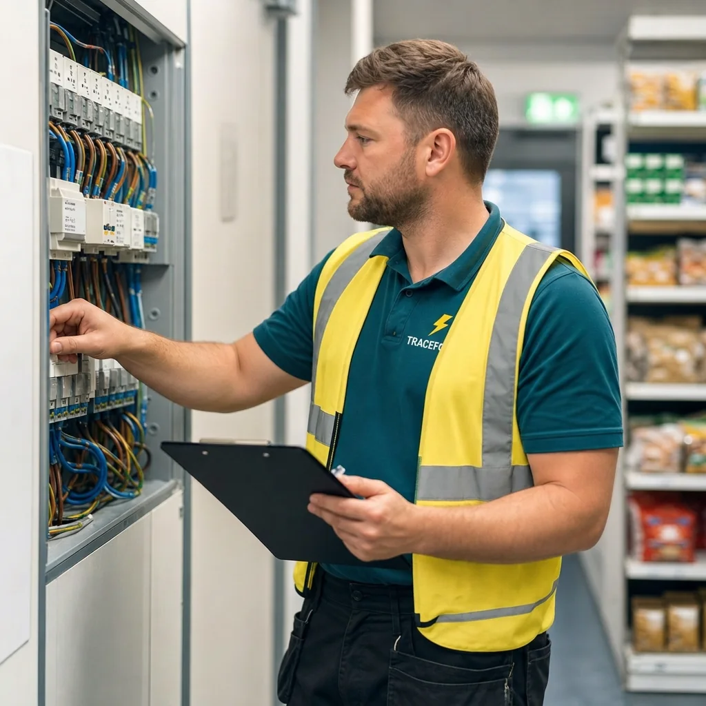 TRACEFORM electrician assessing electrical equipment in commercial premises