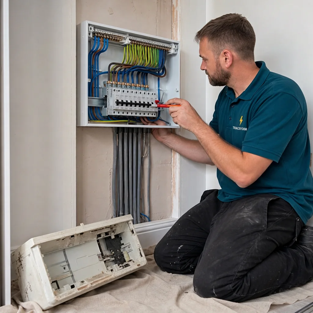 TRACEFORM electrician assessing protective devices inside a consumer unit