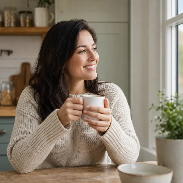 Homeowner relaxing with a hot drink after an electrical repair
