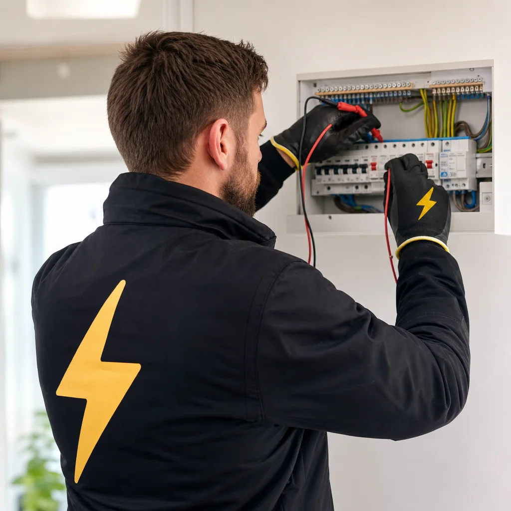 TRACEFORM engineer testing terminals inside a consumer unit