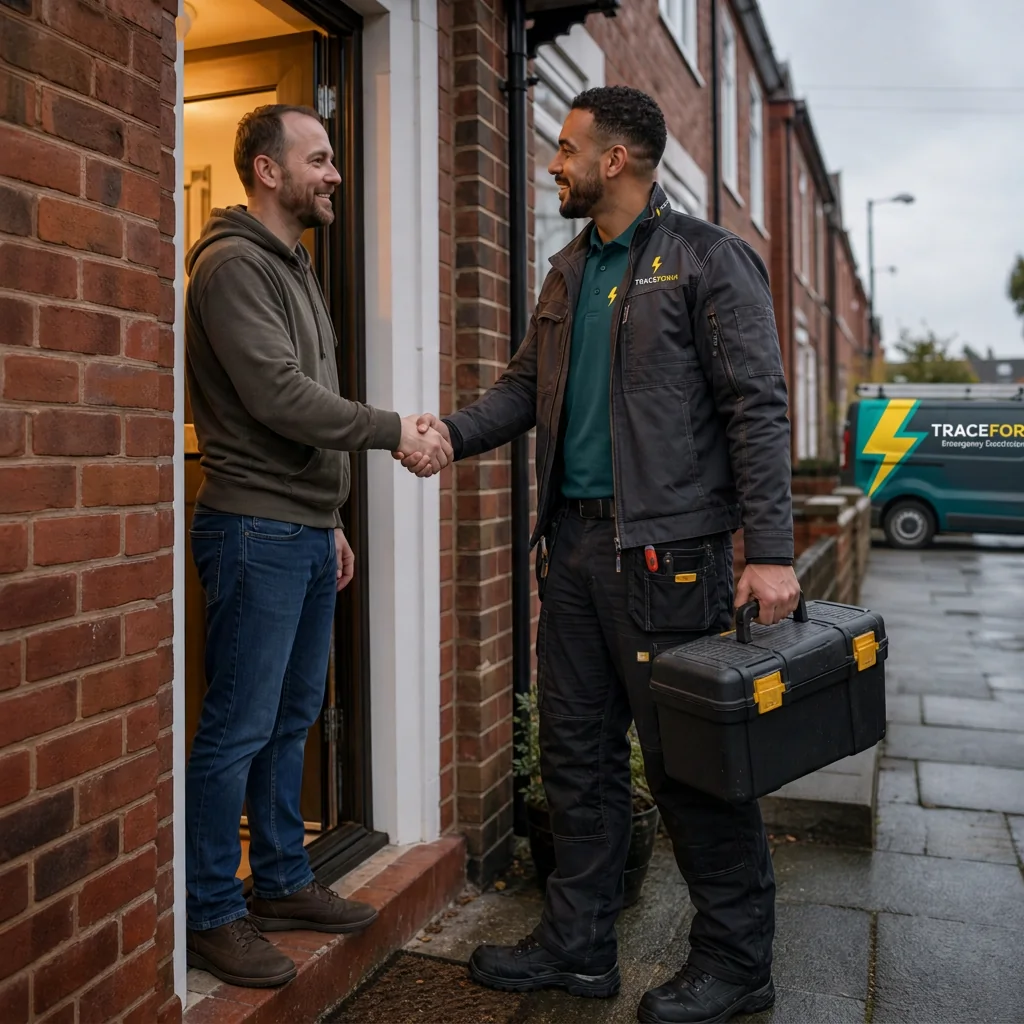 TRACEFORM engineer arriving with a toolbox at a home in Oldham