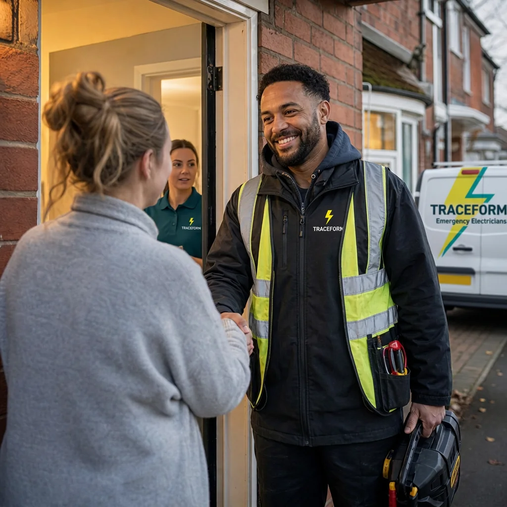 TRACEFORM engineer arriving at a customer's door in Tameside