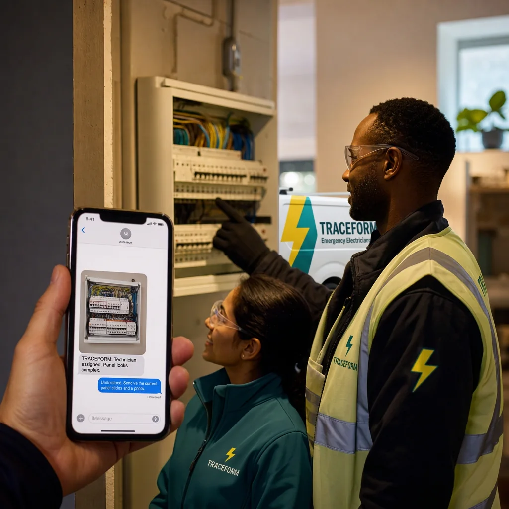 TRACEFORM electrician talking a customer through the fault report