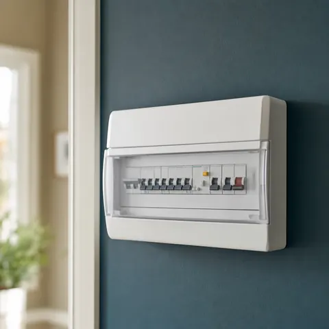 Consumer unit on a wall with several breakers tripped at once