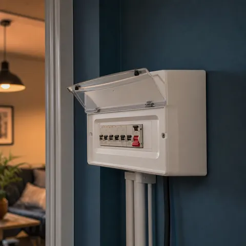 Open consumer unit with several breakers switched off