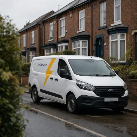 TRACEFORM van driving along a terraced street in Greater Manchester