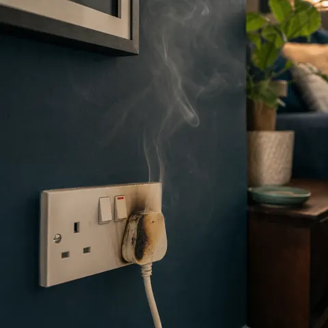 Smoke rising from an overheating wall socket