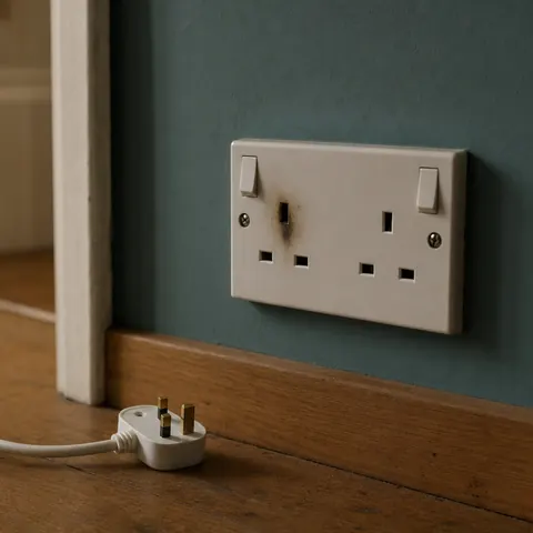 Plug being inserted into a kitchen socket with a spark