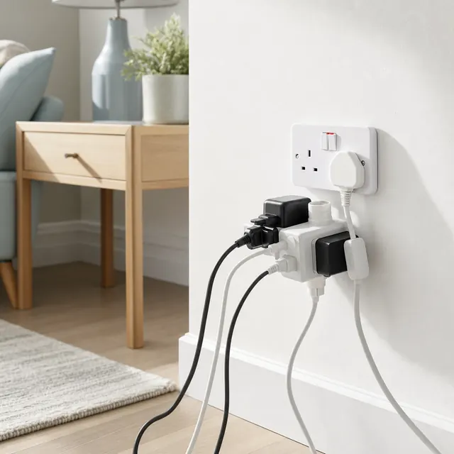 Double socket overloaded with two multi-plug adaptors