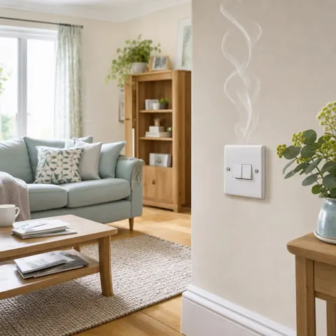 Wisp of smoke rising from a light switch on a wall