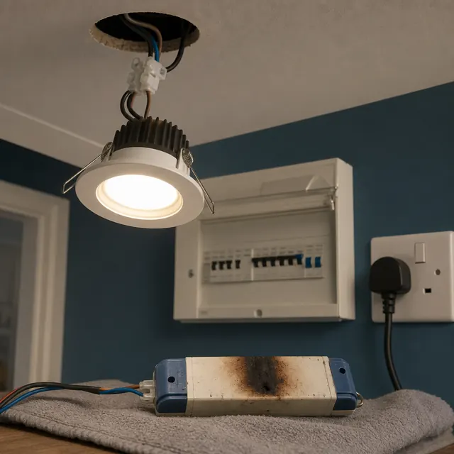 LED downlight and its driver beside a consumer unit
