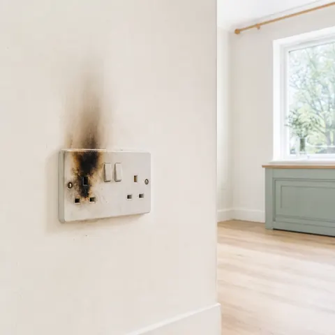 Scorched wall socket in a rented living room