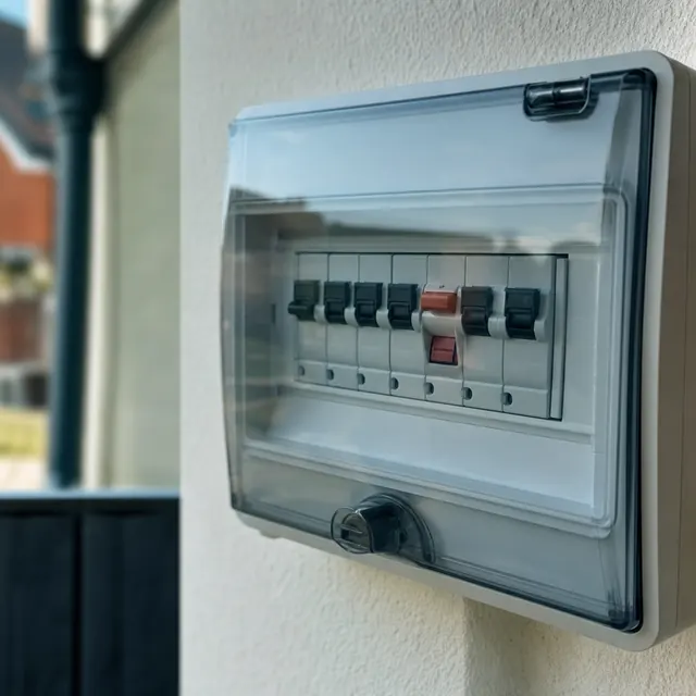 Consumer unit with an RCD and several breakers tripped