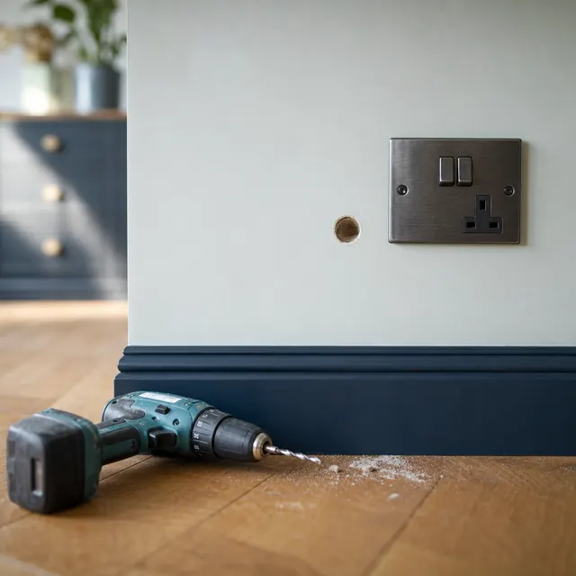 Cordless drill next to a light switch being removed from the wall