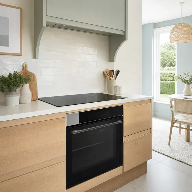 Newly fitted oven and hob in a kitchen