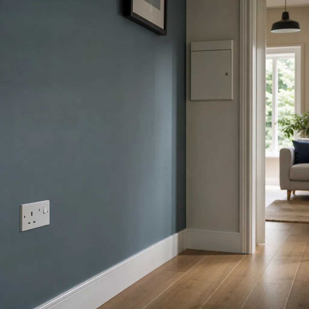 Wall socket in a bright kitchen with the flex unplugged