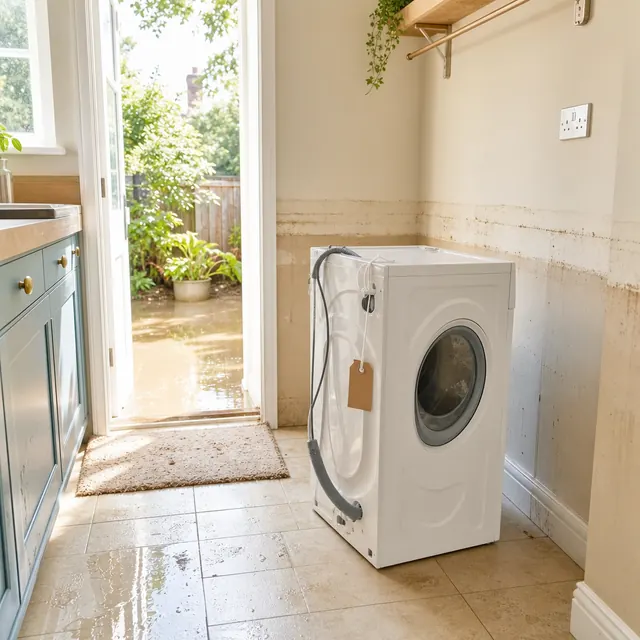 Washing machine and flood water in a utility room after a storm