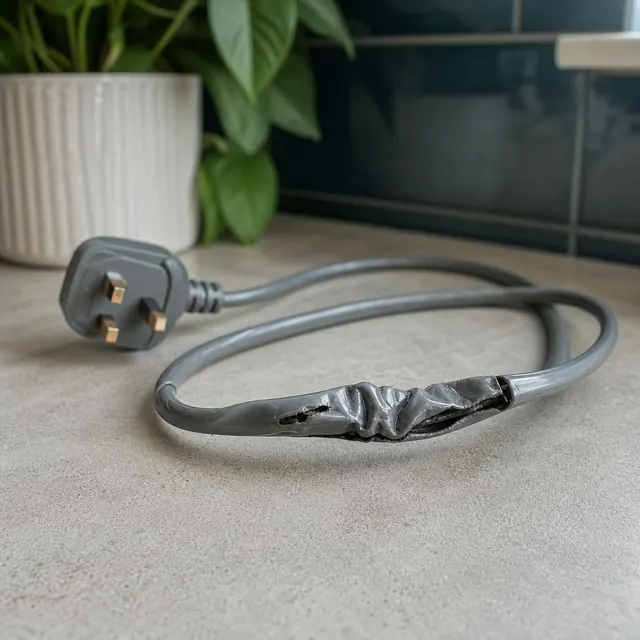 Flex repaired with insulating tape on a worktop