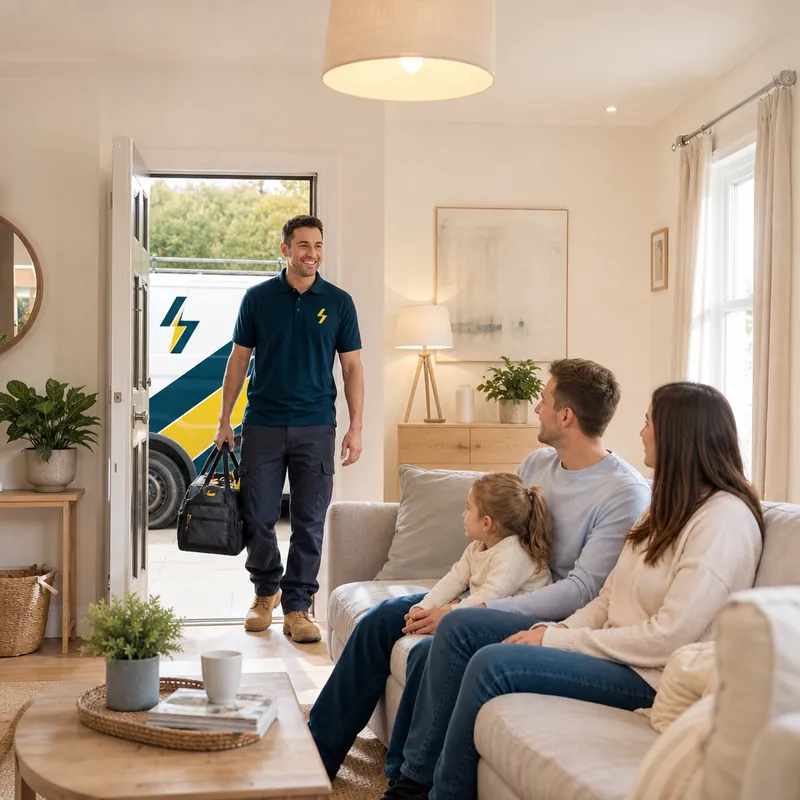 TRACEFORM electrician arriving at a family home with the liveried van outside
