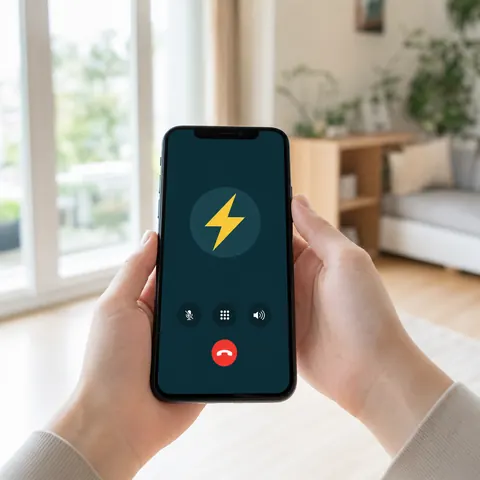 Hand holding a phone with the TRACEFORM emergency call screen open