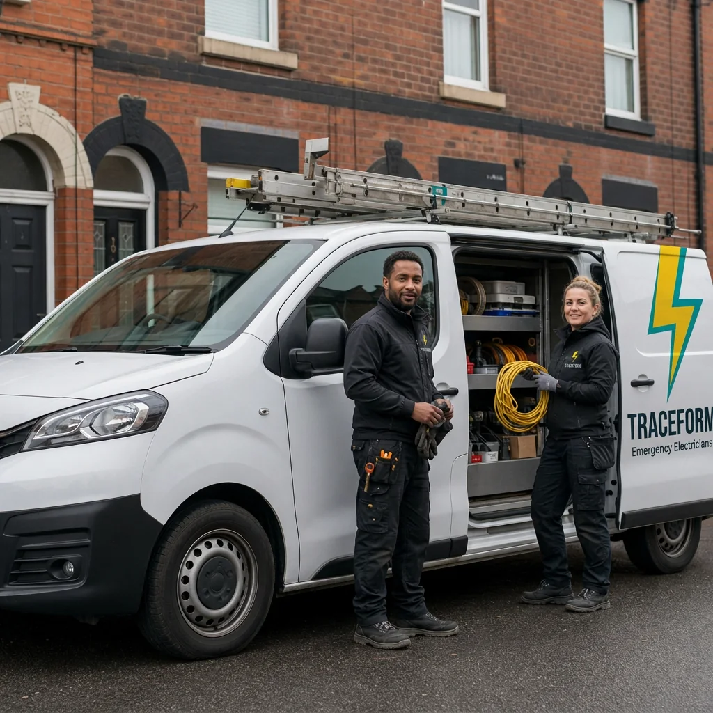 TRACEFORM van parked on a Manchester terrace street