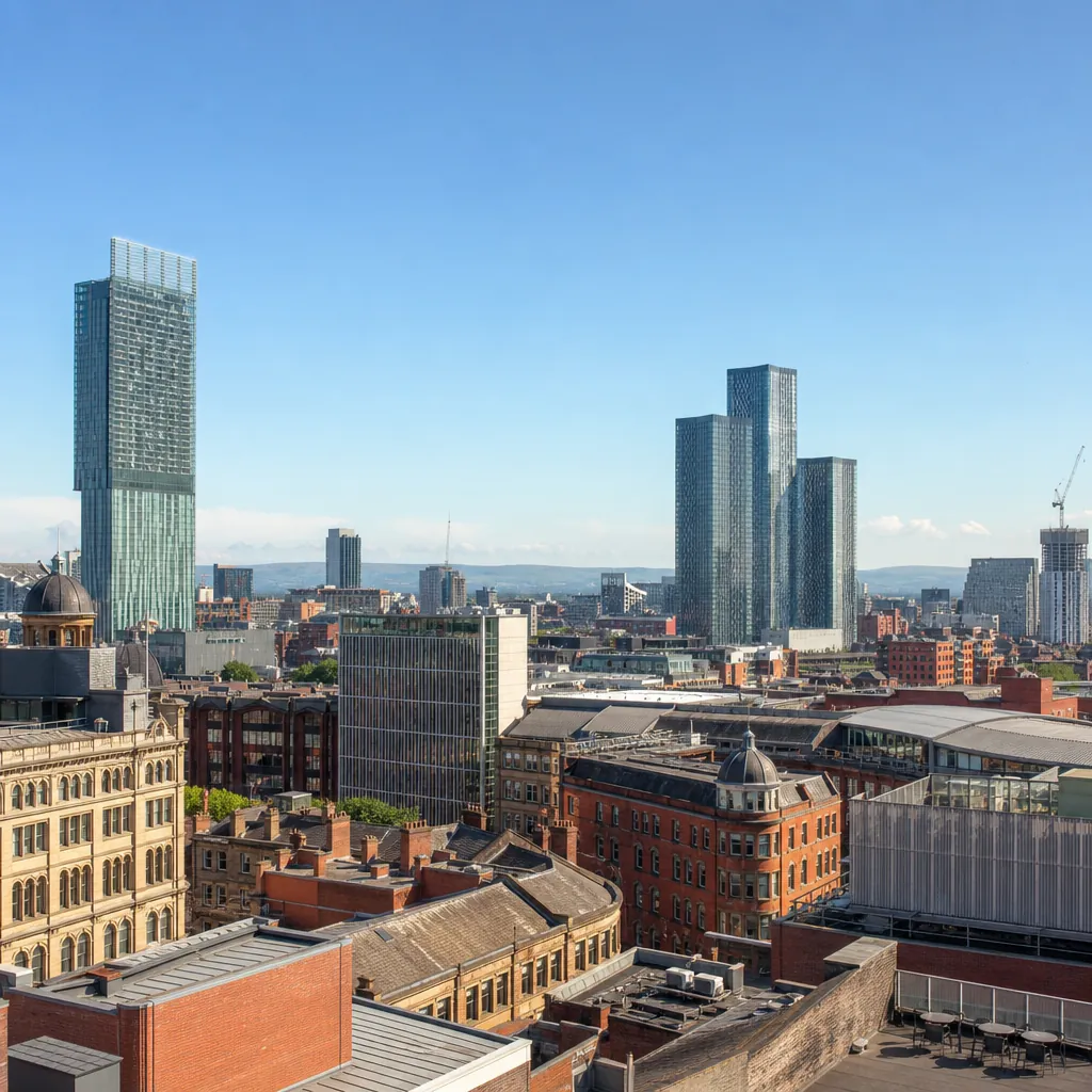 Manchester city skyline with Beetham Tower on a bright day