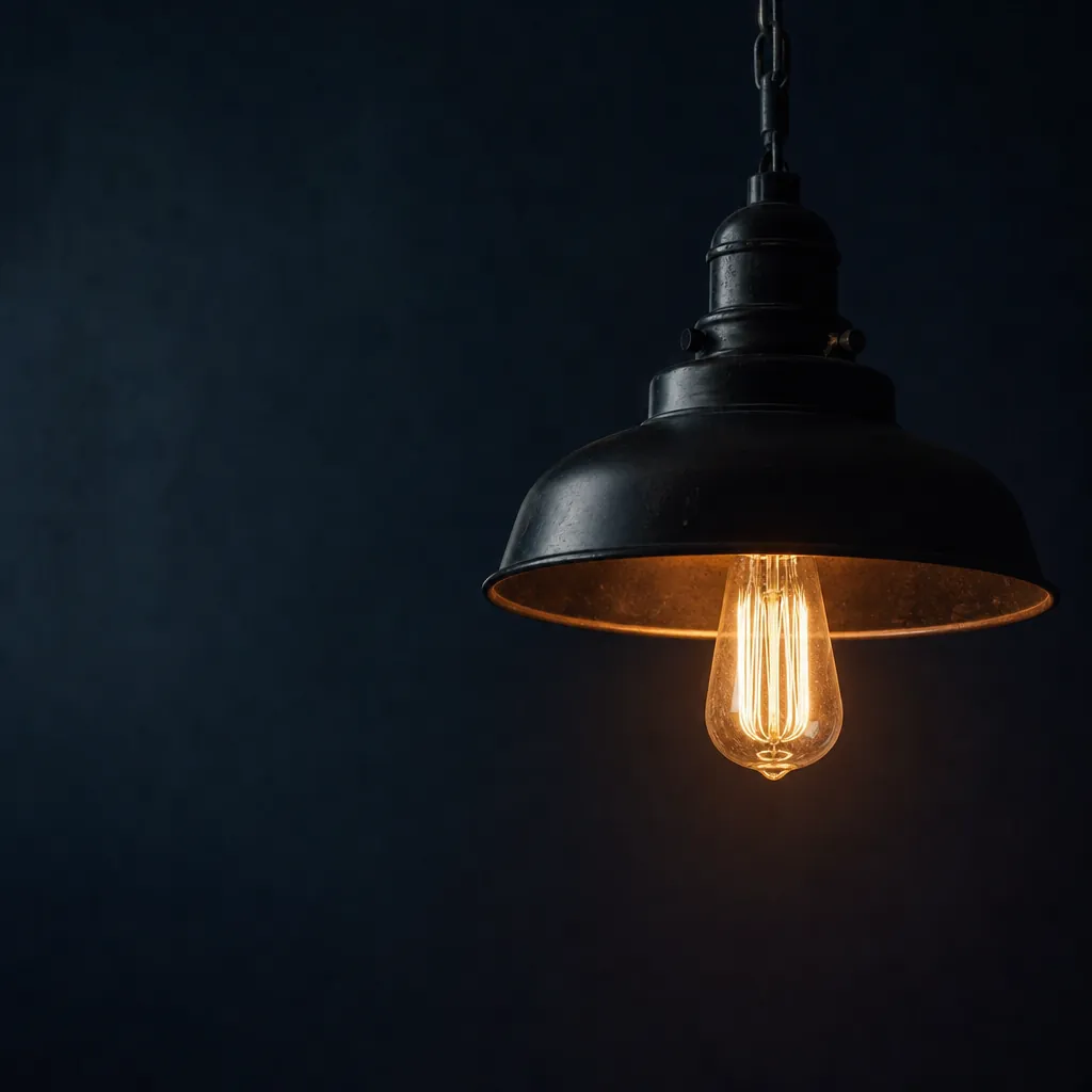 Single filament pendant bulb glowing in a dark room