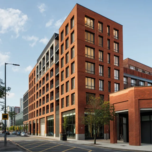 Red-brick commercial and residential buildings in Manchester